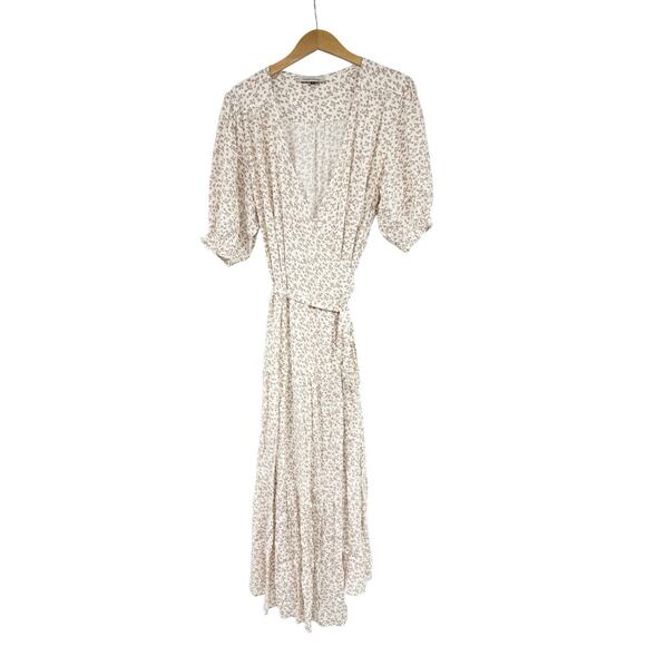 Angel Maternity Cream Pink Floral Wrap Maxi Dress Minimalist Womens Large - Picture 1 of 8